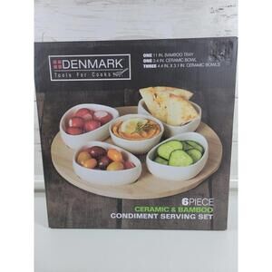 Ceramic & Bamboo 6-Piece Condiment Serving Set NEW Appetizer Tableware